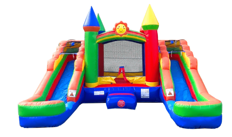 Rainbow Inflatable Double Water Slide Bounce House